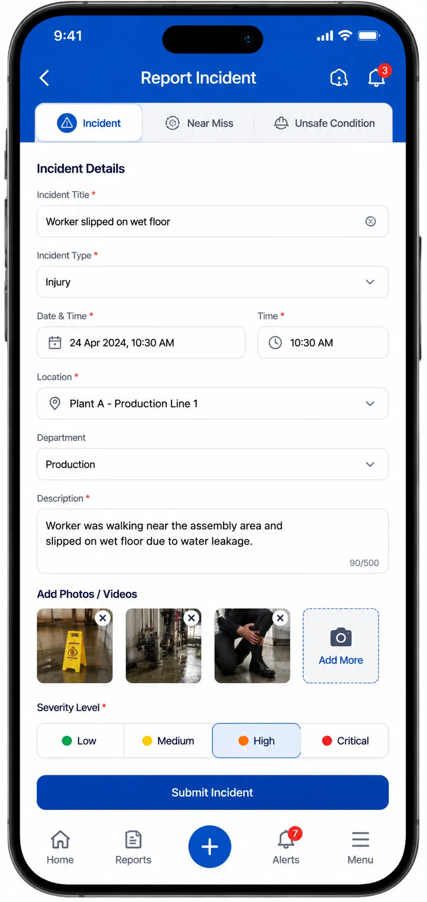 Incident Reporting Screen